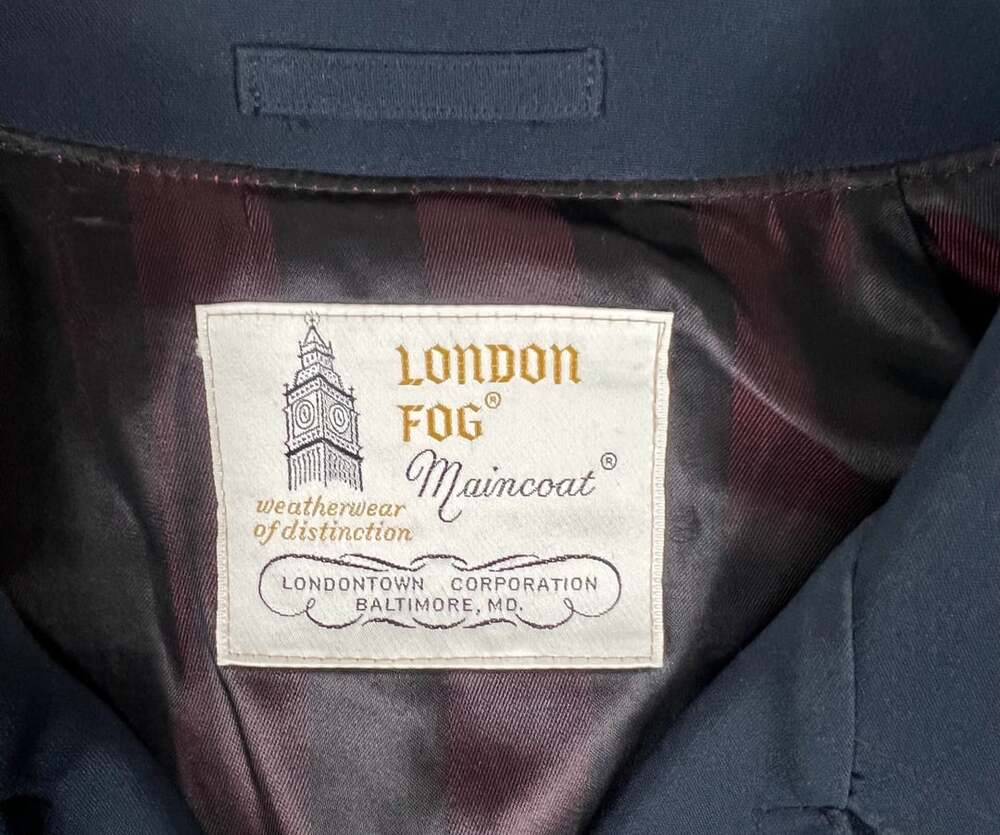 Vintage London Fog Maincoat Dark Blue Overcoat Trench Coat Mens Size 42 Regular - Picture 4 of 8